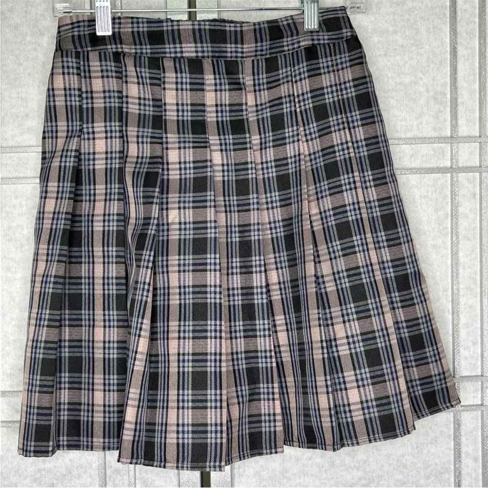 ULTRA PINK Women's Plaid Elastic Waist Zip Side Pleated Skirt Size M